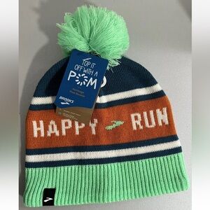 NWT Brooks Run Happy Heritage Pom Beanie, one size